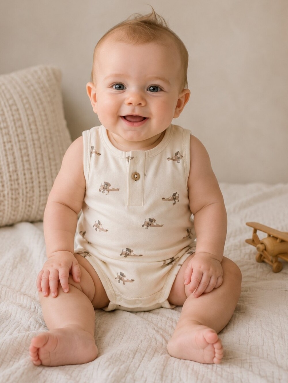 NWT Jamie Kay Cream Tank Bodysuit with Airplane Print | 3-6M